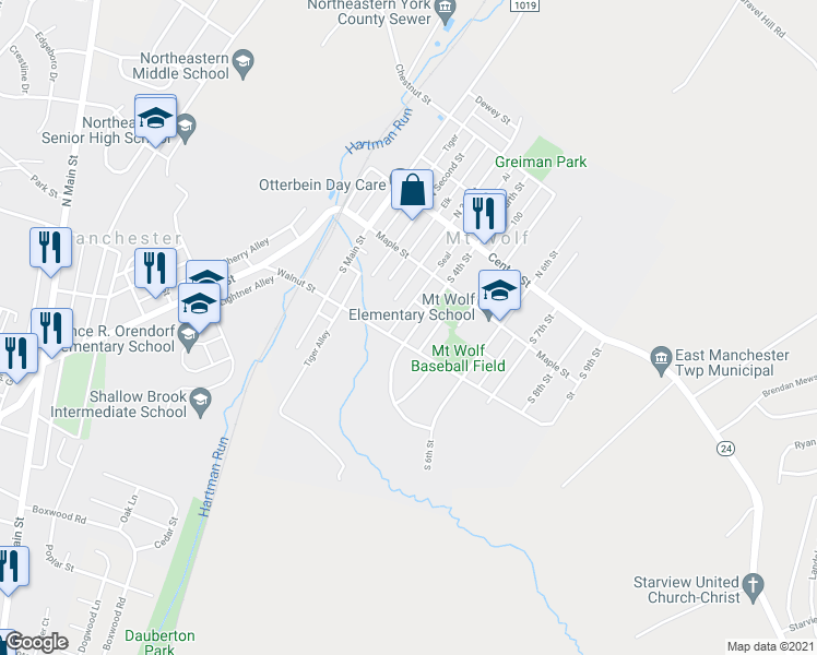 map of restaurants, bars, coffee shops, grocery stores, and more near 188 South 4th Street in Manchester