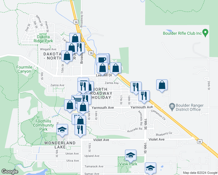 map of restaurants, bars, coffee shops, grocery stores, and more near 4706 16th Street in Boulder