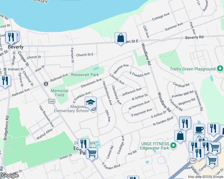 map of restaurants, bars, coffee shops, grocery stores, and more near 213 Cleveland Avenue in Beverly