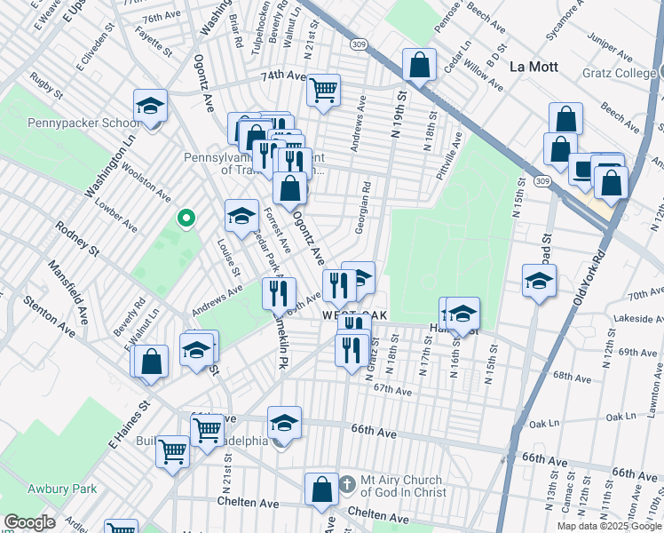 map of restaurants, bars, coffee shops, grocery stores, and more near in Philadelphia