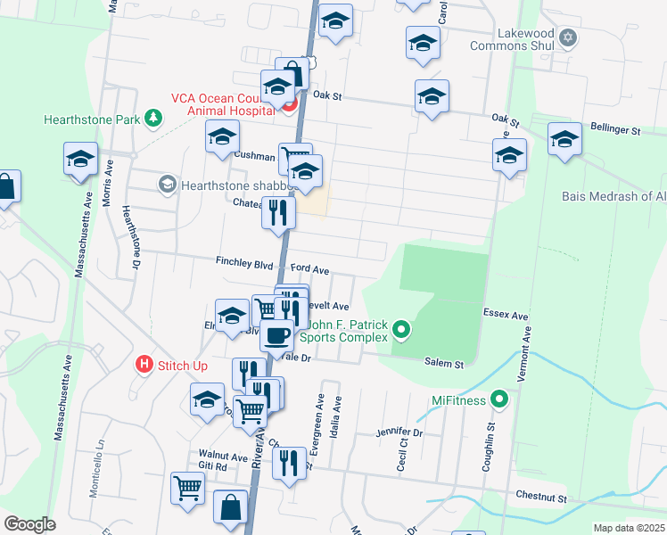 map of restaurants, bars, coffee shops, grocery stores, and more near 29 Ford Avenue in Lakewood