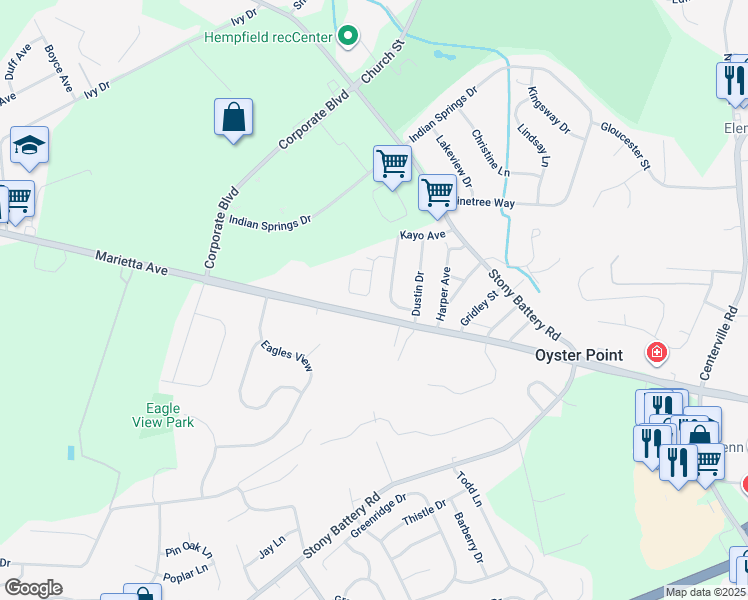 map of restaurants, bars, coffee shops, grocery stores, and more near 715 Bridle Wreath Lane in Lancaster