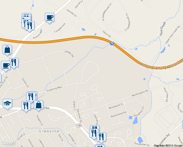 map of restaurants, bars, coffee shops, grocery stores, and more near 213 Autumn Drive in Exton