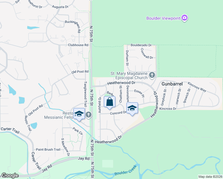 map of restaurants, bars, coffee shops, grocery stores, and more near 4727 Berkshire Court in Boulder