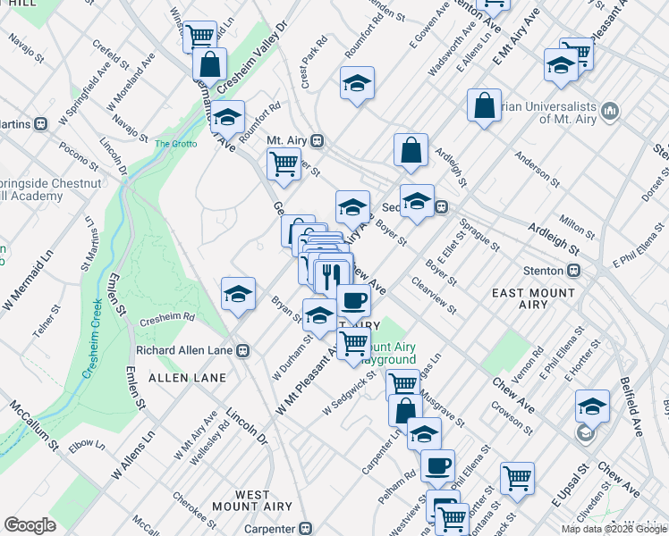 map of restaurants, bars, coffee shops, grocery stores, and more near in Philadelphia