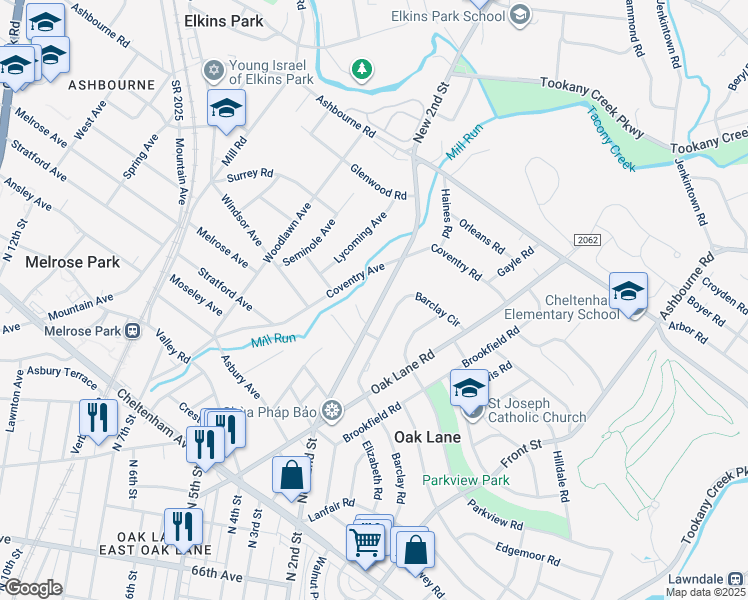 map of restaurants, bars, coffee shops, grocery stores, and more near 7632 New 2nd Street in Melrose Park
