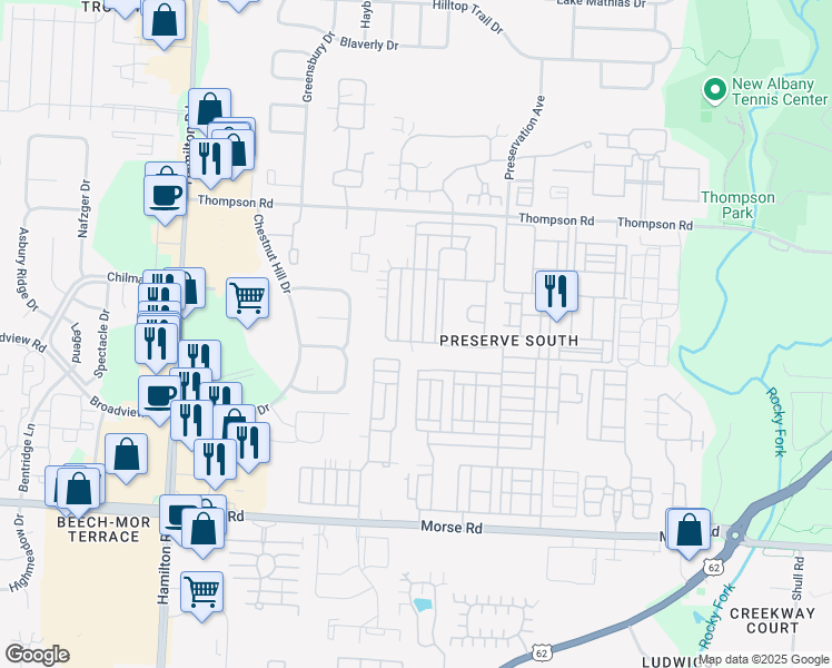 map of restaurants, bars, coffee shops, grocery stores, and more near 3956 Sweet Shadow Avenue in Columbus