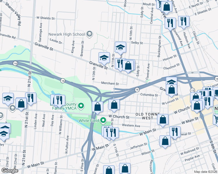 map of restaurants, bars, coffee shops, grocery stores, and more near 187 North 11th Street in Newark