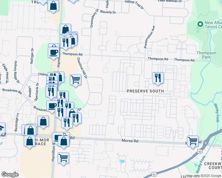 map of restaurants, bars, coffee shops, grocery stores, and more near 3959 Summerstone Drive in Columbus