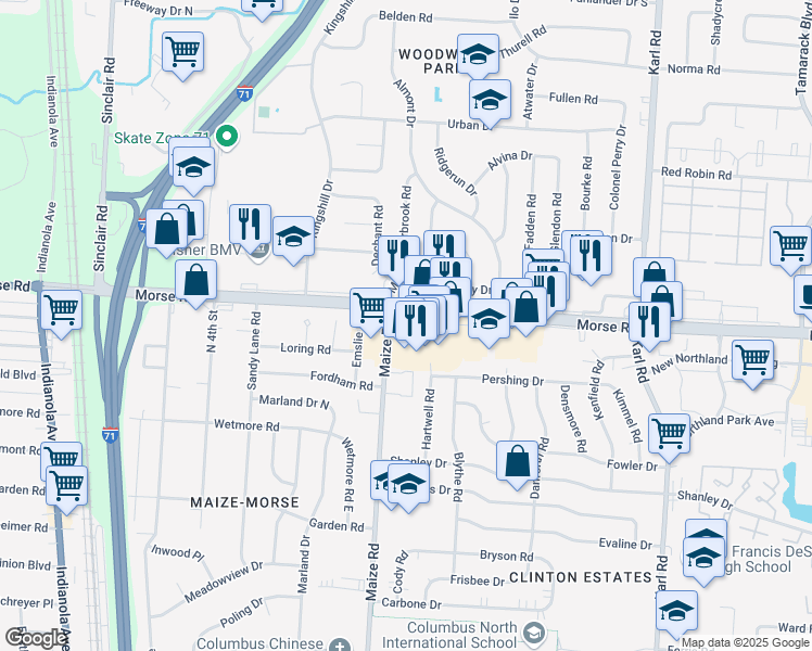 map of restaurants, bars, coffee shops, grocery stores, and more near 1211 Morse Road in Columbus