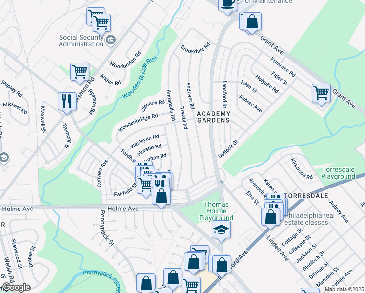 map of restaurants, bars, coffee shops, grocery stores, and more near 9239 Annapolis Road in Philadelphia