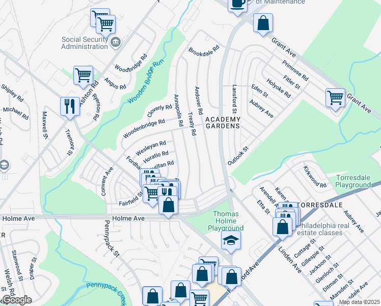 map of restaurants, bars, coffee shops, grocery stores, and more near 9239 Annapolis Road in Philadelphia
