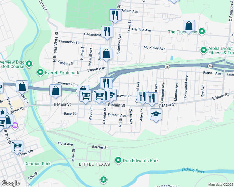 map of restaurants, bars, coffee shops, grocery stores, and more near 40 Penney Avenue in Newark