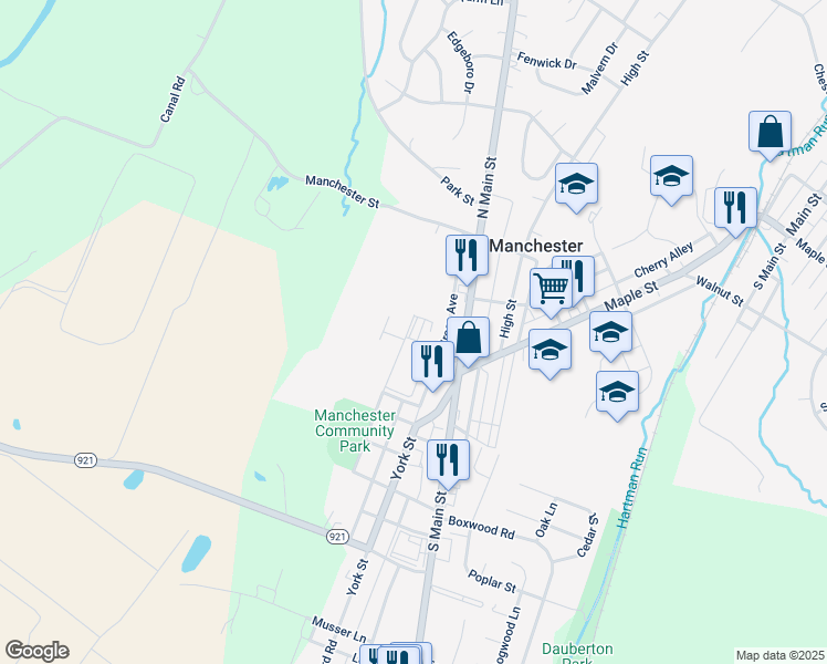 map of restaurants, bars, coffee shops, grocery stores, and more near 218 North Liverpool Street in Manchester