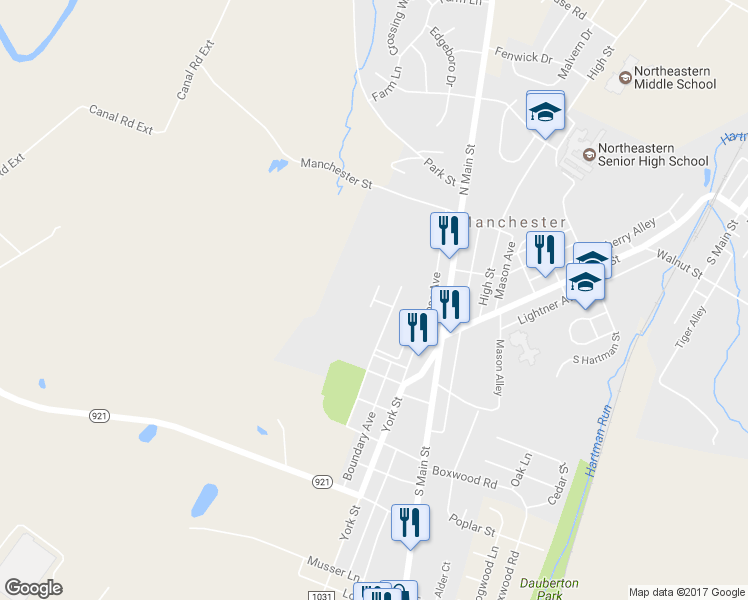 map of restaurants, bars, coffee shops, grocery stores, and more near 298 Elizabeth Lane in Manchester