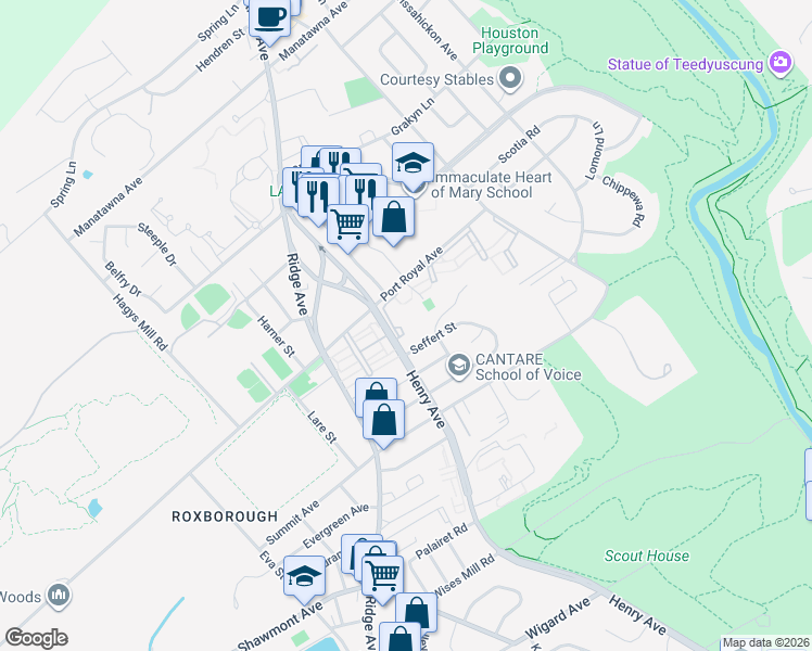 map of restaurants, bars, coffee shops, grocery stores, and more near 8201 Henry Avenue in Philadelphia