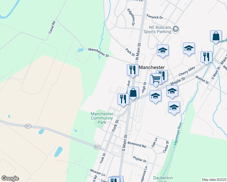 map of restaurants, bars, coffee shops, grocery stores, and more near 218 North Liverpool Street in Manchester