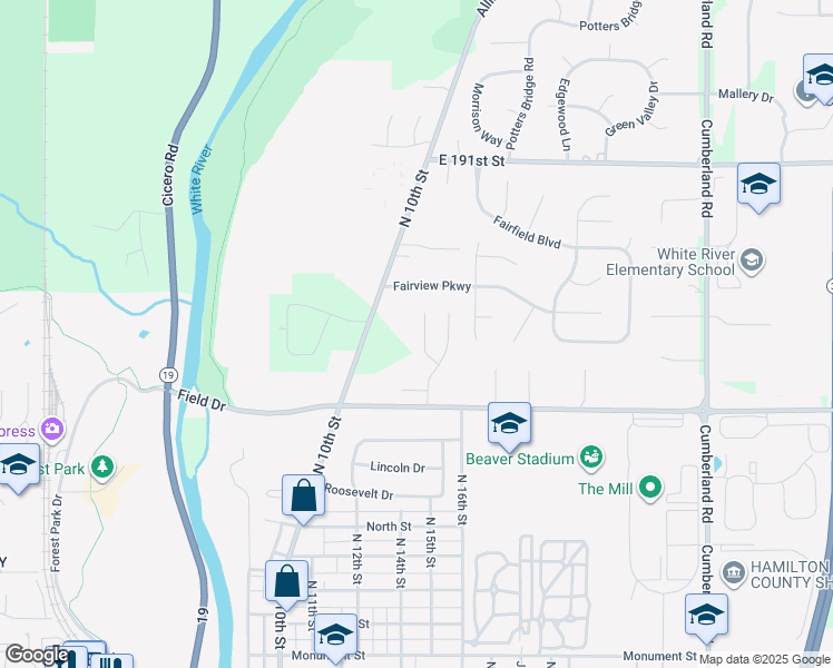 map of restaurants, bars, coffee shops, grocery stores, and more near 18749 Northview Place in Noblesville