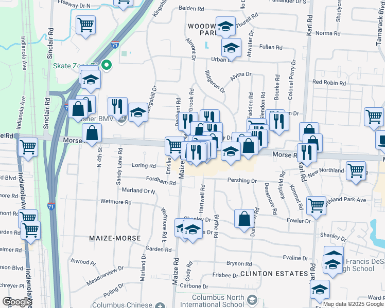 map of restaurants, bars, coffee shops, grocery stores, and more near 1211 Morse Road in Columbus