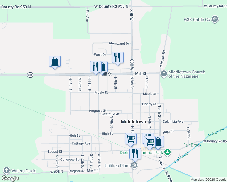 map of restaurants, bars, coffee shops, grocery stores, and more near 900-948 Maple Street in Middletown