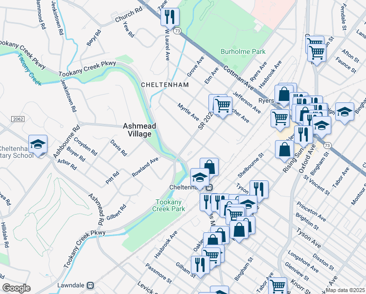 map of restaurants, bars, coffee shops, grocery stores, and more near 522 Central Avenue in Montgomery County