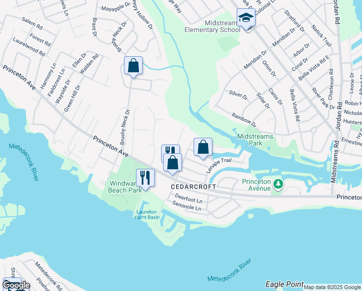 map of restaurants, bars, coffee shops, grocery stores, and more near 33 Davos Road in Brick Township