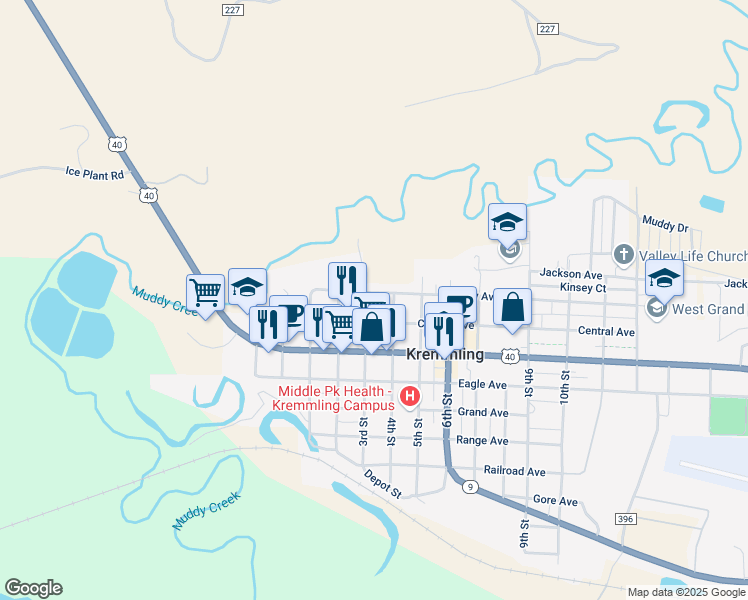 map of restaurants, bars, coffee shops, grocery stores, and more near 302 Kinsey Avenue in Kremmling