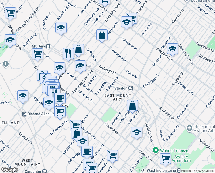 map of restaurants, bars, coffee shops, grocery stores, and more near 367 East Gorgas Lane in Philadelphia