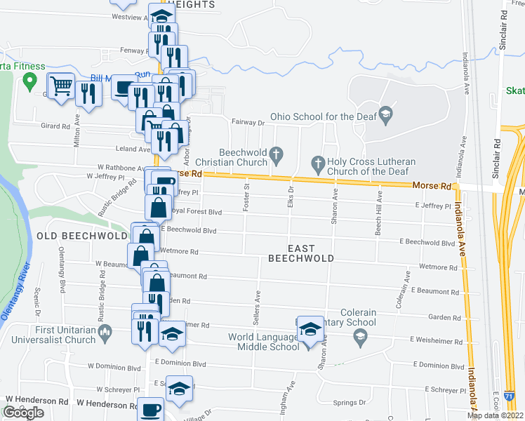 map of restaurants, bars, coffee shops, grocery stores, and more near 238 East Royal Forest Boulevard in Columbus