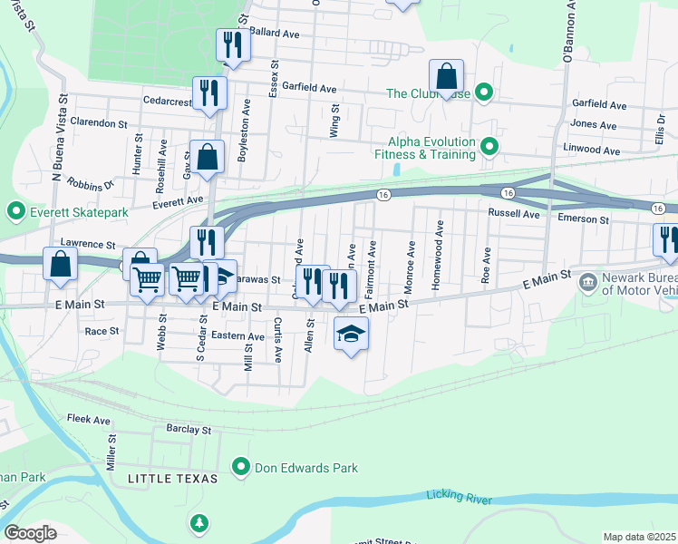 map of restaurants, bars, coffee shops, grocery stores, and more near 45 Madison Avenue in Newark