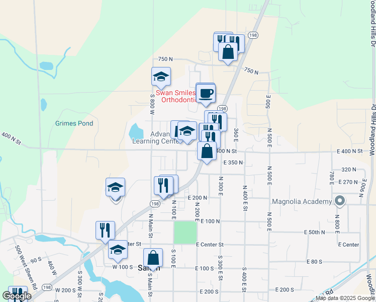 map of restaurants, bars, coffee shops, grocery stores, and more near 663 North 140 East in Salem
