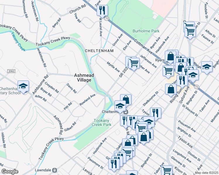 map of restaurants, bars, coffee shops, grocery stores, and more near 522 Central Avenue in Montgomery County