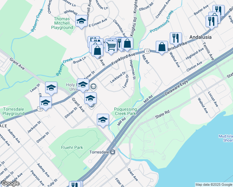 map of restaurants, bars, coffee shops, grocery stores, and more near 4240 Carteret Drive in Philadelphia
