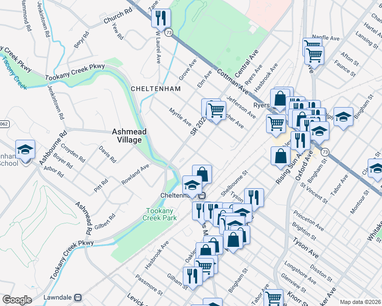 map of restaurants, bars, coffee shops, grocery stores, and more near 519 Central Avenue in Montgomery County
