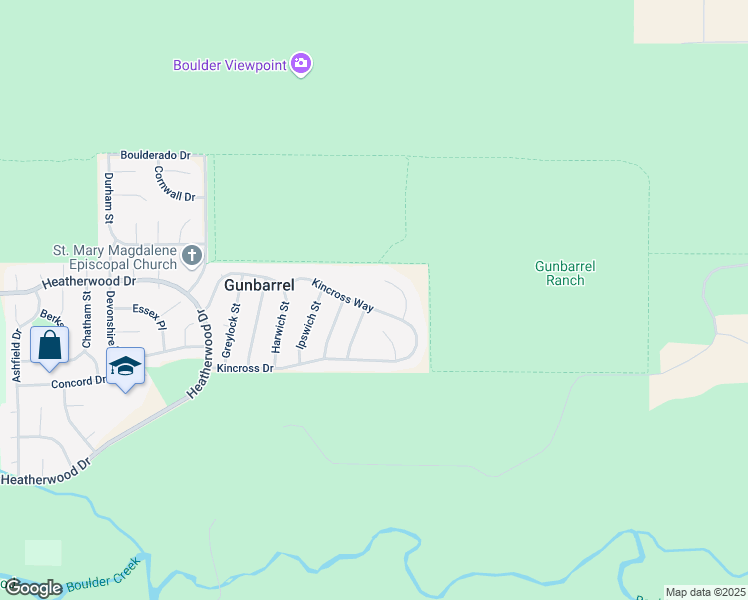 map of restaurants, bars, coffee shops, grocery stores, and more near 8205 Kincross Way in Boulder