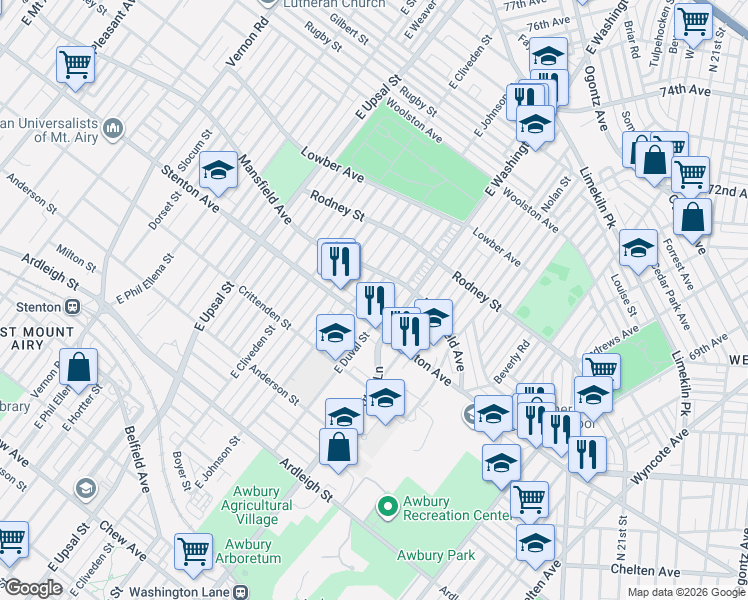 map of restaurants, bars, coffee shops, grocery stores, and more near in Philadelphia