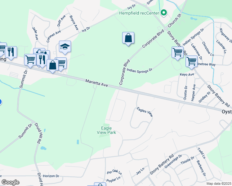 map of restaurants, bars, coffee shops, grocery stores, and more near 786 Westover Drive in Lancaster