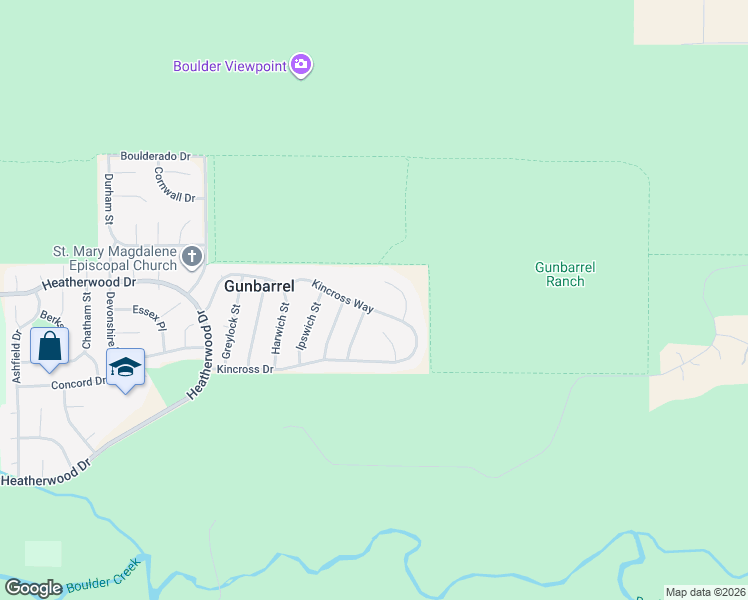 map of restaurants, bars, coffee shops, grocery stores, and more near 8205 Kincross Way in Boulder
