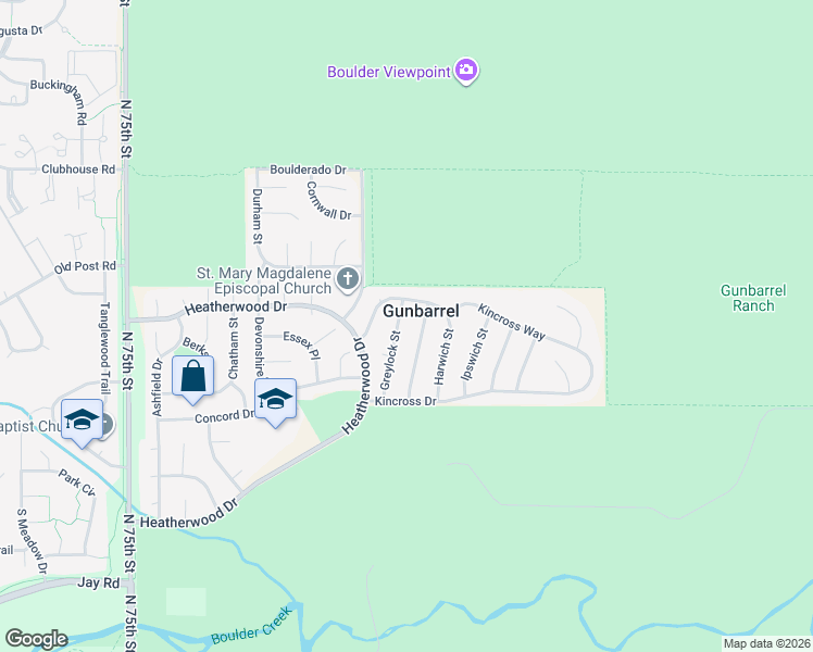 map of restaurants, bars, coffee shops, grocery stores, and more near 4725 Greylock Street in Boulder