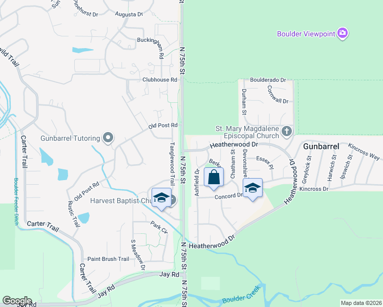 map of restaurants, bars, coffee shops, grocery stores, and more near 4716 Ashfield Court in Boulder
