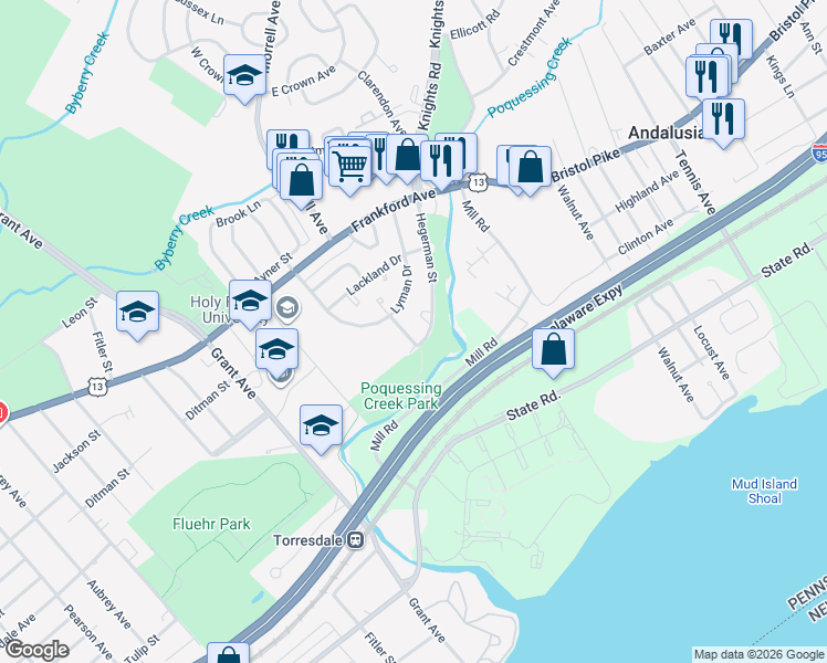 map of restaurants, bars, coffee shops, grocery stores, and more near 4737 Saint Denis Drive in Philadelphia