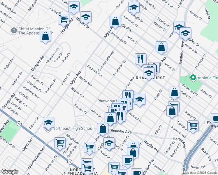 map of restaurants, bars, coffee shops, grocery stores, and more near 1815 Chandler Street in Philadelphia