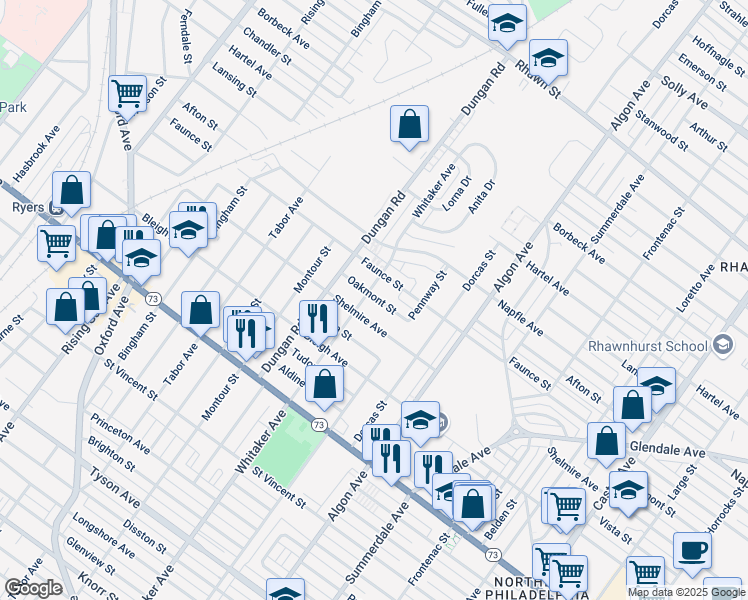 map of restaurants, bars, coffee shops, grocery stores, and more near in Philadelphia