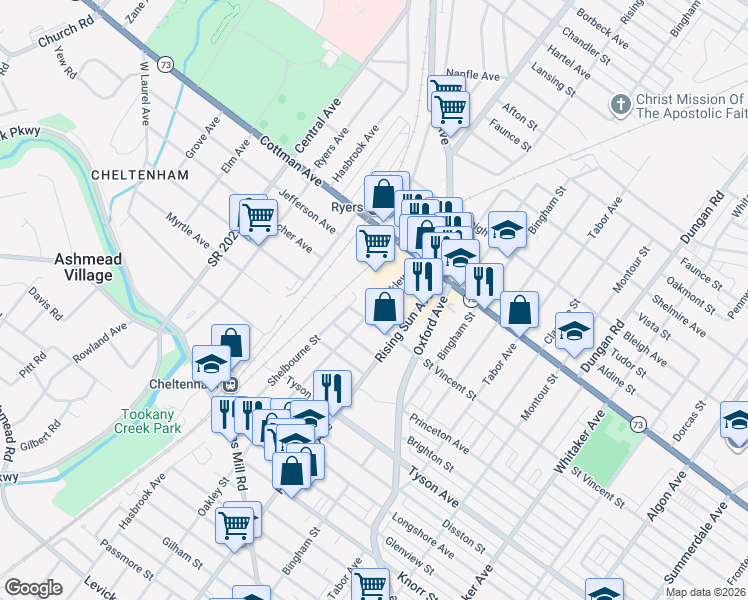 map of restaurants, bars, coffee shops, grocery stores, and more near 7212 Oakley Street in Philadelphia
