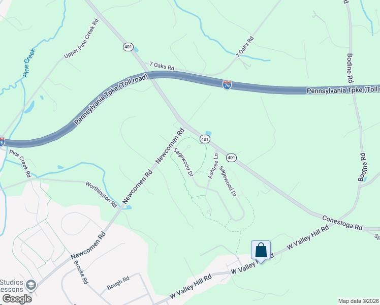 map of restaurants, bars, coffee shops, grocery stores, and more near 10 Oakbrook Court in Malvern