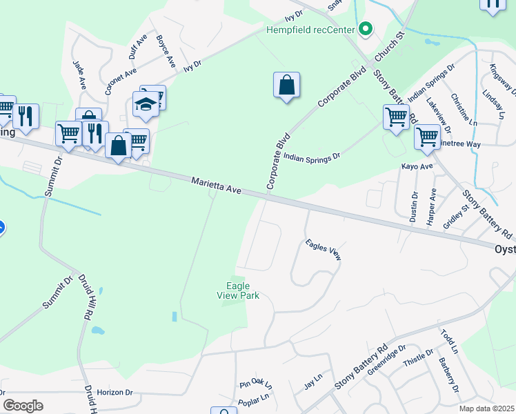 map of restaurants, bars, coffee shops, grocery stores, and more near 786 Westover Drive in Lancaster