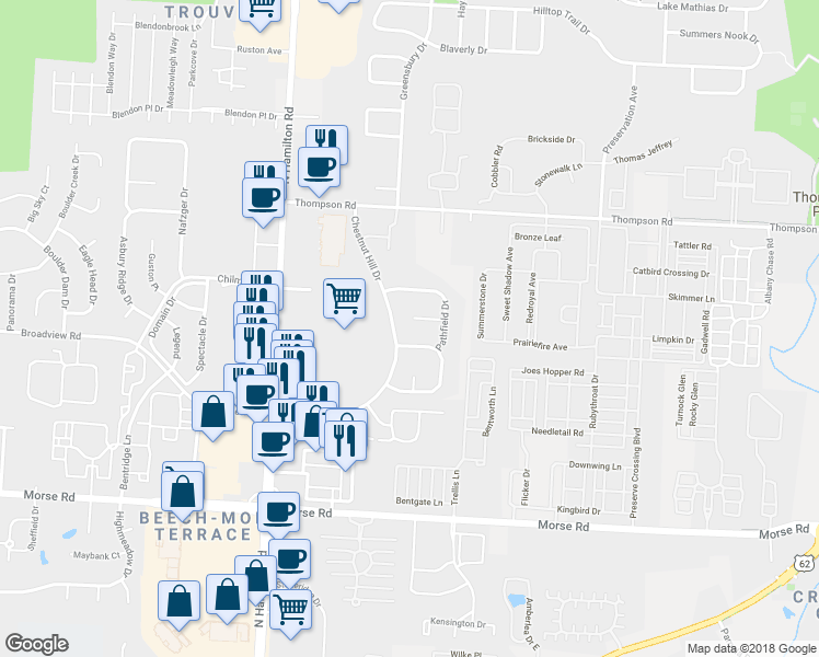 map of restaurants, bars, coffee shops, grocery stores, and more near 6140 Brenthurst Drive in Columbus