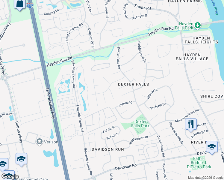 map of restaurants, bars, coffee shops, grocery stores, and more near 5244 Chaps Court in Columbus