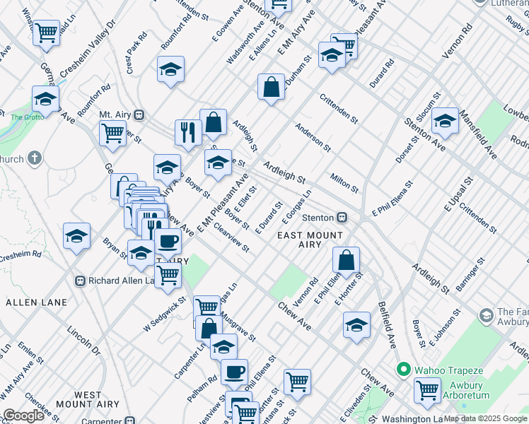 map of restaurants, bars, coffee shops, grocery stores, and more near 220 E Sedgwick St in Philadelphia