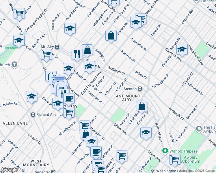 map of restaurants, bars, coffee shops, grocery stores, and more near 220 E Sedgwick St in Philadelphia
